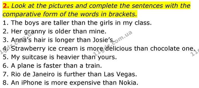2. Look at the pictures and complete the sentences with the comparative form of the words in brackets. — ГДЗ зошит Grammar Англійська мова 8 клас Prepare 2025
