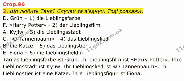 2. Що любить Таня? Слухай та з’єднуй. Тоді розкажи. — ГДЗ Німецька мова 4 клас Сотникова