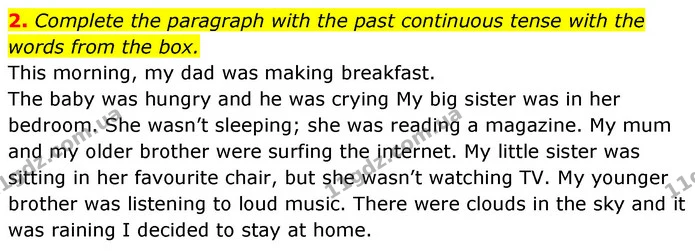 2. Complete the paragraph with the past continuous tense with the words from the box. — ГДЗ Англійська мова 6 клас Коста (Prepare 6)