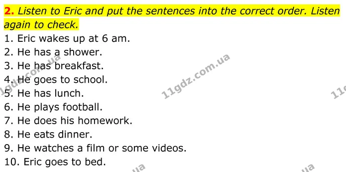 2. Listen to Eric and put the sentences into the correct order. Listen again to check. — ГДЗ Англійська мова 8 клас Карпюк 2025