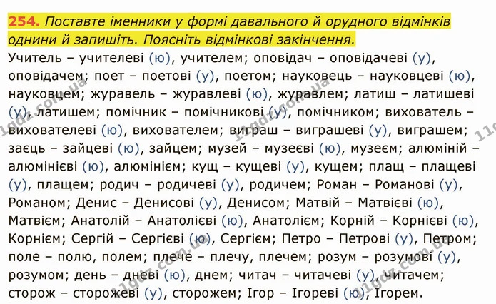 254. Поставте іменники у формі давального й орудного відмінків однини й запишіть. Поясніть відмінкові закінчення. — ГДЗ Українська мова 6 клас Глазова