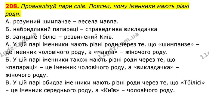 208. Проаналізуй пари слів. Поясни, чому іменники мають різні роди. — ГДЗ Українська мова 6 клас Онатій