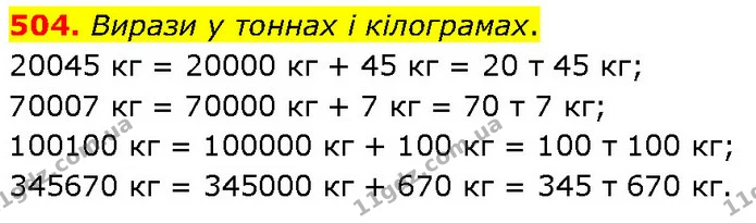 504. Вирази у тоннах і кілограмах. — ГДЗ Математика 4 клас Бевз 1 та 2 частини