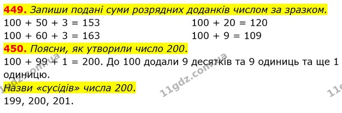 449. Запиши подані суми розрядних доданків числом за зразком. — ГДЗ Математика 3 клас Лишенко (1, 2 частина)