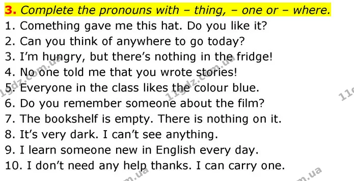 3. Complete the pronouns with – thing, – one or – where. — ГДЗ Англійська мова 6 клас Коста (Prepare 6)