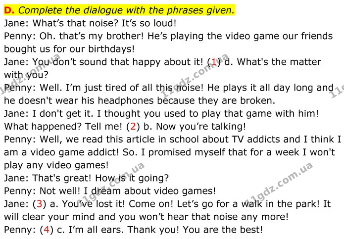 D. Complete the dialogue with the phrases given. — ГДЗ робочий зошит Англійська мова 7 клас Мітчелл