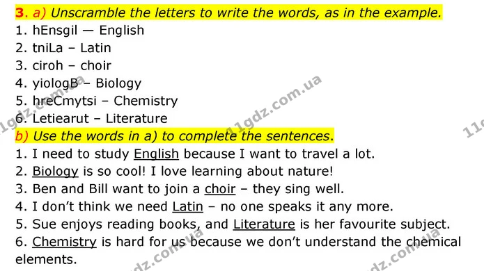 3. a) Unscramble the letters to write the words, as in the example. — ГДЗ Робочий зошит Англійська мова 6 клас Карпюк