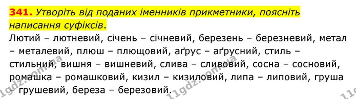 341. Утворіть від поданих іменників прикметники, поясніть написання суфіксів. — ГДЗ Українська мова 6 клас Голуб 2023