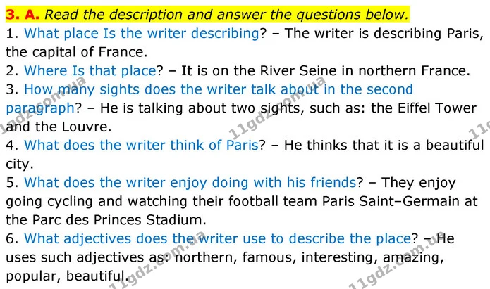 3. A. Read the description and answer the questions below. — ГДЗ Англійська мова 6 клас Мітчелл