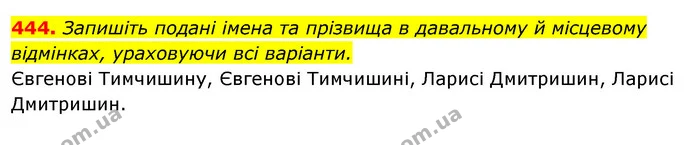 444. Запишіть подані імена та прізвища в давальному й місцевому відмінках, ураховуючи всі варіанти. — ГДЗ Відповіді Українська мова 6 клас Єрмоленко