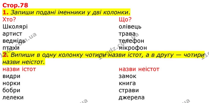 1. Запиши подані іменники у дві колонки. — ГДЗ Українська мова 3 клас Пономарьова 2020