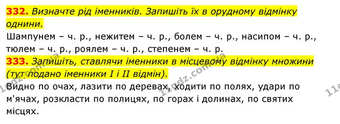 332. Визначте рід іменників. Запишіть їх в орудному відмінку — ГДЗ Українська мова 6 клас Заболотний 2023