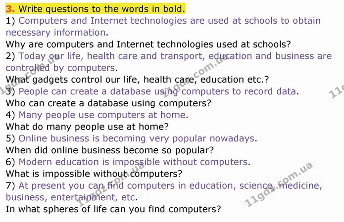3. Write questions to the words in bold. — ГДЗ Робочий зошит англійська мова 10 клас Ходаковська