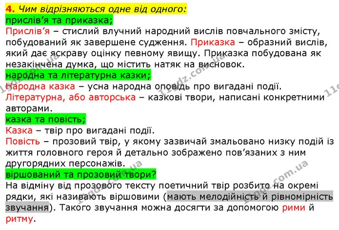 4. Чим відрізняються одне від одного: — ГДЗ Зарубіжна література 5 клас Волощук
