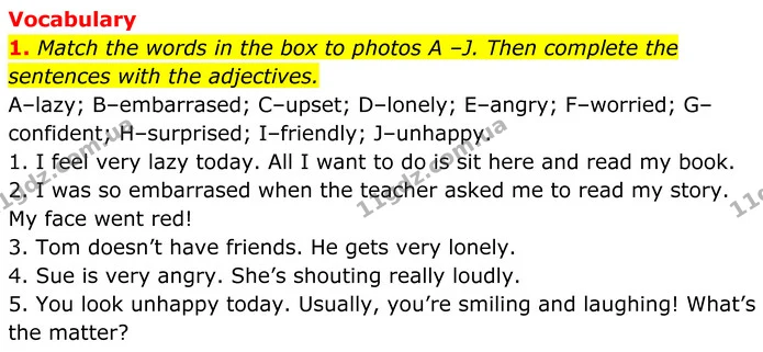 1. Match the words in the box to photos A –J. Then complete the sentences with the adjectives. — ГДЗ Англійська мова 7 клас Коста
