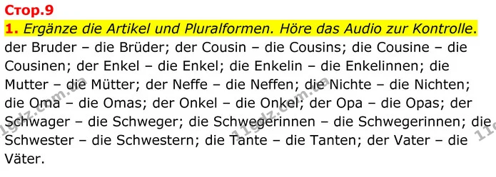 1. Ergänze die Artikel und Pluralformen. Höre das Audio zur Kontrolle. — ГДЗ Німецька мова 8 клас Сотникова (2025) 4 рік
