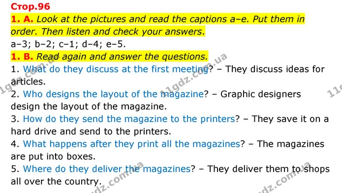 1. A. Look at the pictures and read the captions a–e. Put them in order. Then listen and check your answers. — ГДЗ Англійська мова 6 клас Мітчелл