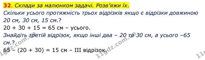 32. Склади за малюнком задачі. Розв’яжи їх. — ГДЗ Математика 3 клас Бевз 1 частина
