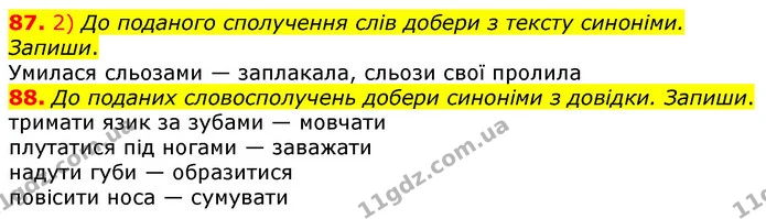 87. 2) До поданого сполучення слів добери з тексту синоніми. Запиши. — ГДЗ Українська мова та читання 3 клас Коваленко (1 частина)