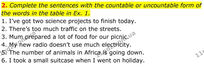 2. Complete the sentences with the countable or uncountable form of — ГДЗ Англійська мова 7 клас Коста