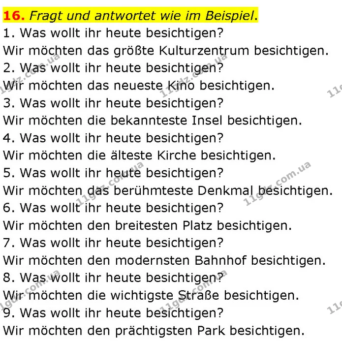 16. Fragt und antwortet wie im Beispiel. — ГДЗ Німецька мова 7 клас Басай