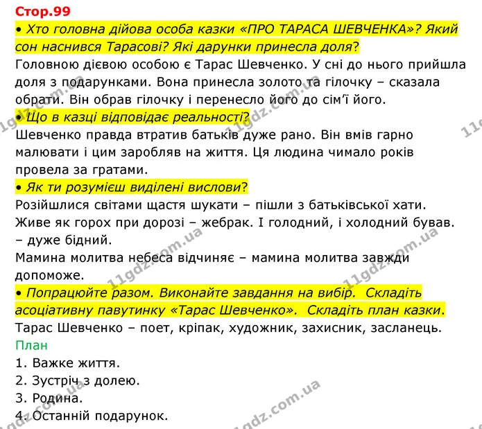 • Хто головна дійова особа казки «ПРО ТАРАСА ШЕВЧЕНКА»? Який сон наснився Тарасові? Які дарунки принесла доля? — ГДЗ Українська мова та читання 3 клас Савчук