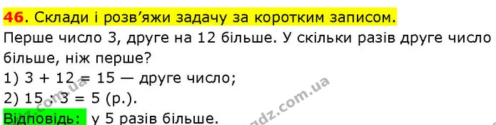 46. Склади і розв’яжи задачу за коротким записом. — ГДЗ Математика 3 клас Козак 1-2 ч.