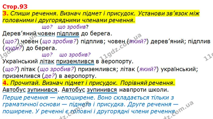 3. Спиши речення. Визнач підмет і присудок. Установи зв’язок між головними і другорядними членами речення. — ГДЗ Українська мова та читання 3 клас Большакова 1-2 ч.