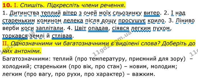 10. І. Спишіть. Підкресліть члени речення. — ГДЗ Українська мова 6 клас Заболотний 2023