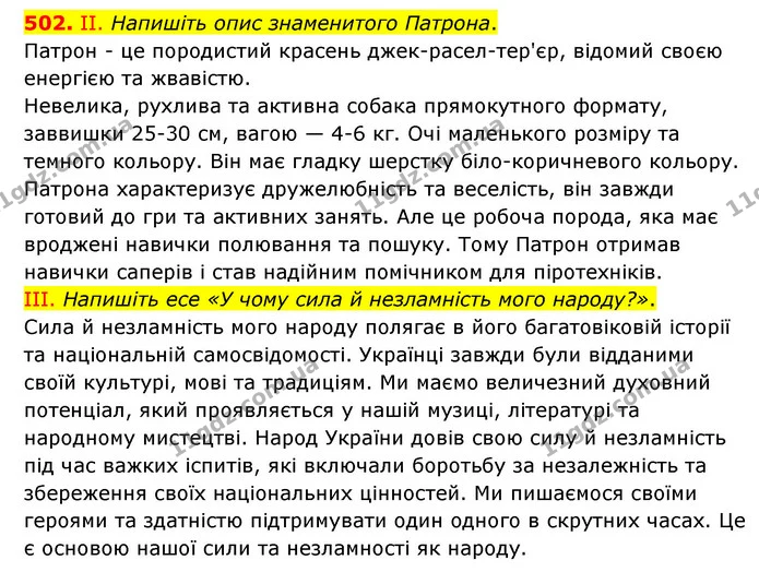 502. ІІ. Напишіть опис знаменитого Патрона. — ГДЗ Українська мова 6 клас Голуб 2023