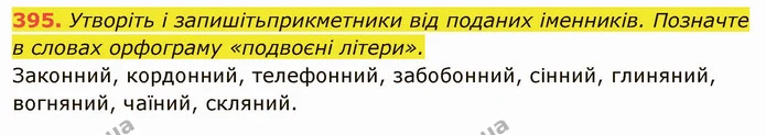 395. Утворіть і запишітьприкметники від поданих іменників. Позначте в словах орфограму «подвоєні літери». — ГДЗ Українська мова 6 клас Глазова
