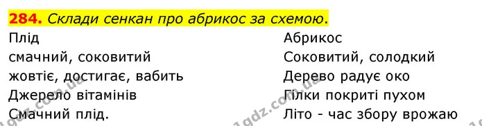 284. Склади сенкан про абрикос за схемою. — ГДЗ Українська мова та читання 3 клас Кравцова (1 частина)