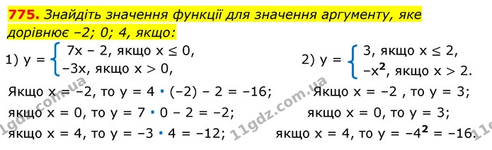 775. Знайдіть значення функції для значення аргументу, яке — ГДЗ Алгебра 7 клас Істер 2020