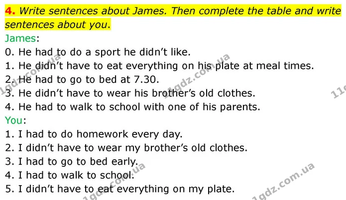 4. Write sentences about James. Then complete the table and write sentences about you. — ГДЗ робочий зошит Англійська мова 7 клас Prepare