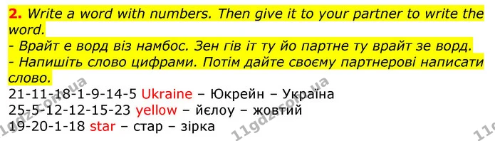 2. Write a word with numbers. Then give it to your partner to write the word. — ГДЗ Англійська мова 2 клас Мітчелл