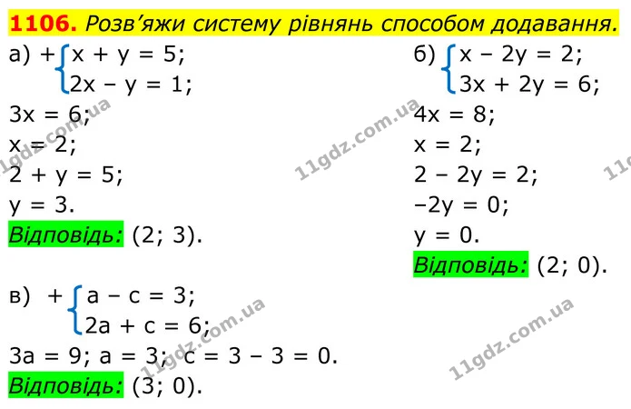 1106. Розв’яжи систему рівнянь способом додавання. — ГДЗ Алгебра 7 клас Бевз