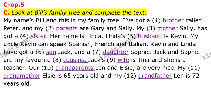 C. Look at Bill’s family tree and complete the text. — ГДЗ Робочий зошит Англійська мова 6 клас Мітчелл