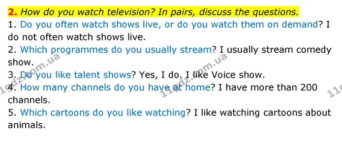 2. How do you watch television? In pairs, discuss the questions. — ГДЗ Англійська мова 6 клас Коста (Prepare 6)