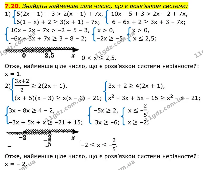 7.20. Знайдіть найменше ціле число, що є розв’язком системи: — ГДЗ Алгебра 9 клас Істер