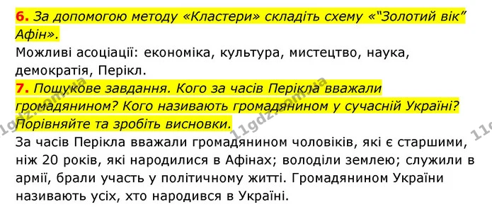 6. За допомогою методу «Кластери» складіть схему «“Золотий вік” Афін». — ГДЗ Історія України 6 клас Гісем
