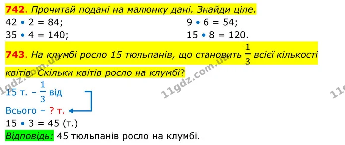 742. Прочитай подані на малюнку дані. Знайди ціле. — ГДЗ Математика 3 клас Бевз 2 частина