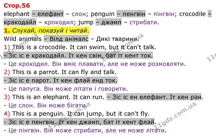 1. Слухай, показуй і читай. — ГДЗ Англійська мова 2 клас Мітчелл