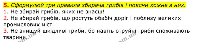 5. Сформулюй три правила збирача грибів і поясни кожне з них. — ГДЗ Природознавство 5 клас Коршевнюк
