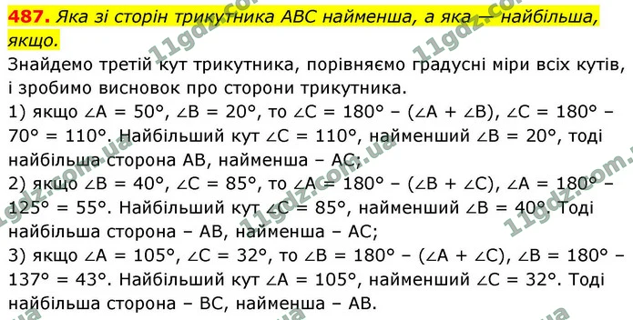487. Яка зі сторін трикутника ABC найменша, а яка — найбільша, — ГДЗ Геометрія 9 клас Бурда 2026