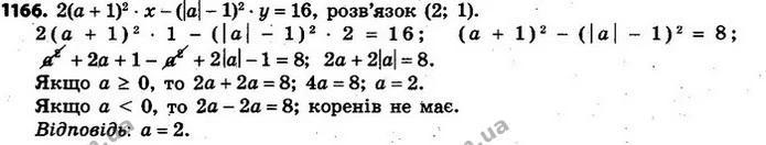 1166. Знайдіть усі значення параметра а, для яких одним з розв’язків рівняння — ГДЗ Алгебра 7 клас Кравчук 2015