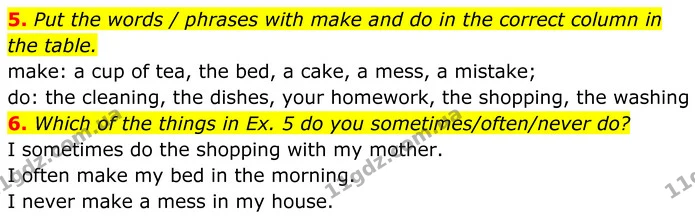 5. Put the words / phrases with make and do in the correct column in the table. — ГДЗ Англійська мова 7 клас Коста