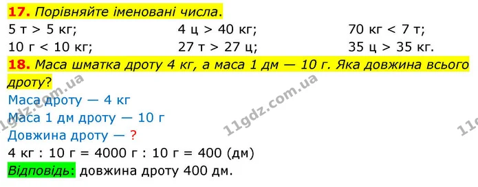 17. Порівняйте іменовані числа. — ГДЗ Математика 4 клас Логачевська 1 та 2 частини