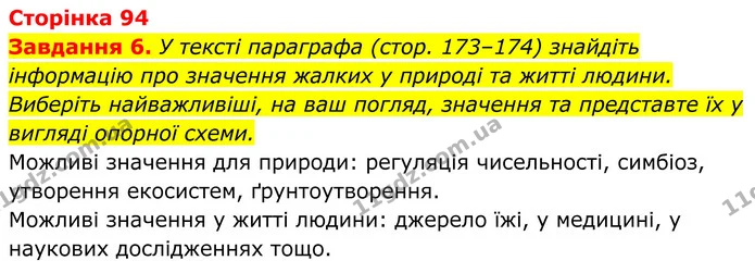 6. У тексті параграфа (стор. 173–174) знайдіть інформацію про значення жалких у природі та житті людини. Виберіть найважливіші, на ваш — ГДЗ Робочий зошит Біологія 7 клас Мирна 2024