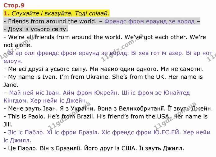 1. Слухайте і вказуйте. Тоді співай. — ГДЗ Англійська мова 4 клас Мітчелл 2026