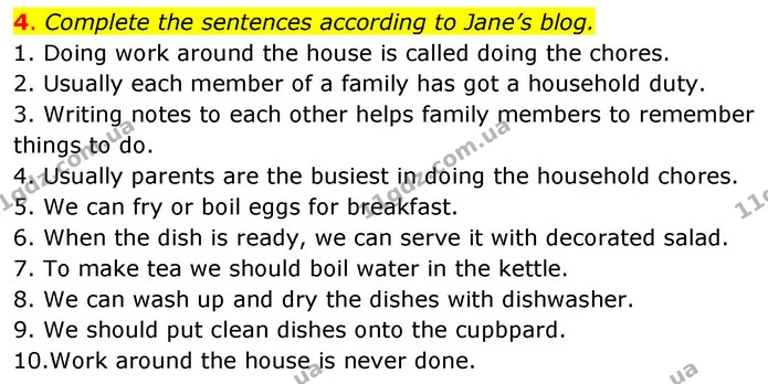 4. Complete the sentences according to Jane’s blog. — ГДЗ Англійська мова 7 клас Карпюк